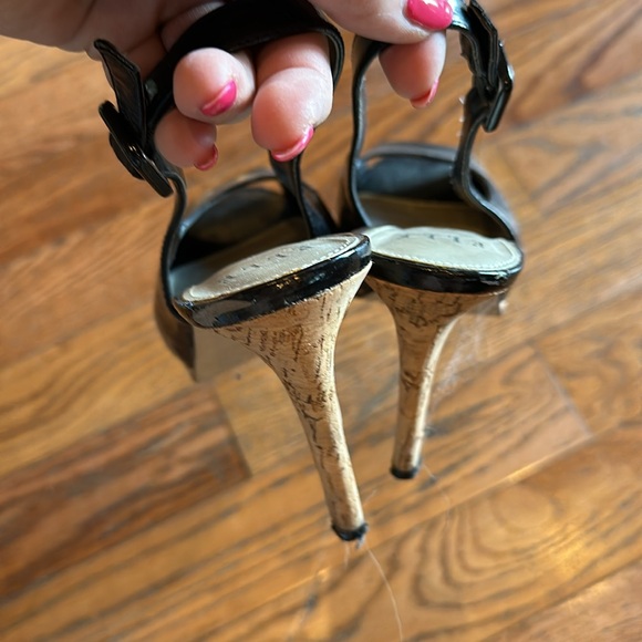 High heel shoes- open toe, black leather - Picture 2 of 4